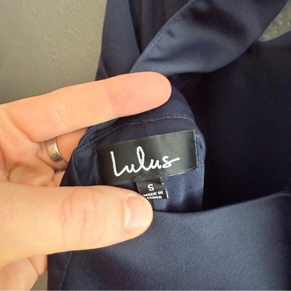 Lulus Alston Navy Blue Satin Midi Dress Size S - Picture 10 of 12